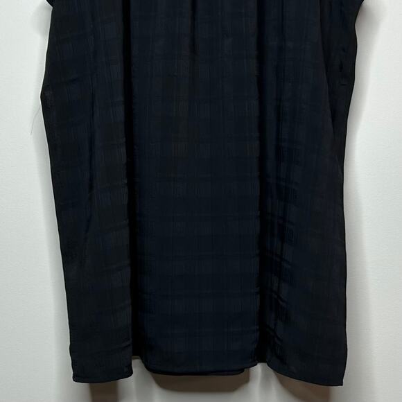 LOFT Black Cap Sleeve Shirt Size M NEW Plaid Grid - Picture 9 of 9